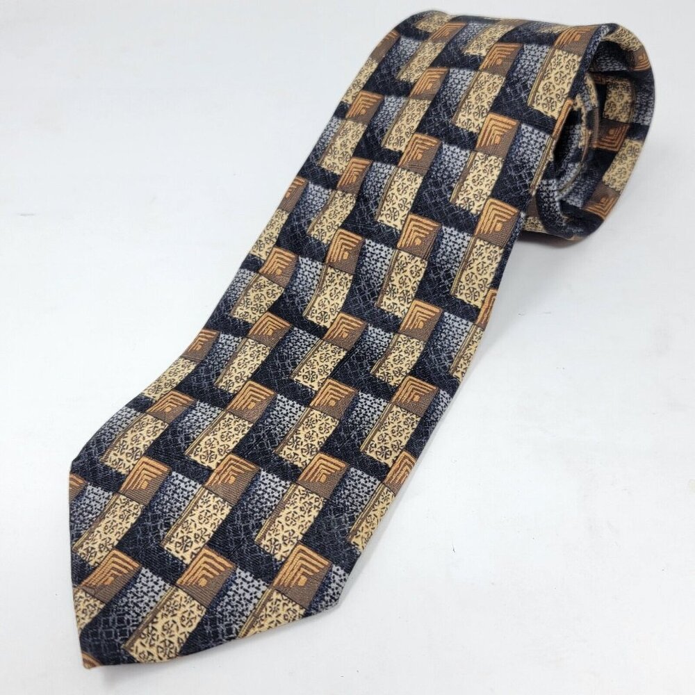 Ermenegildo Zegna 100% Silk Geometric Patterned Tie Made‎ In Italy